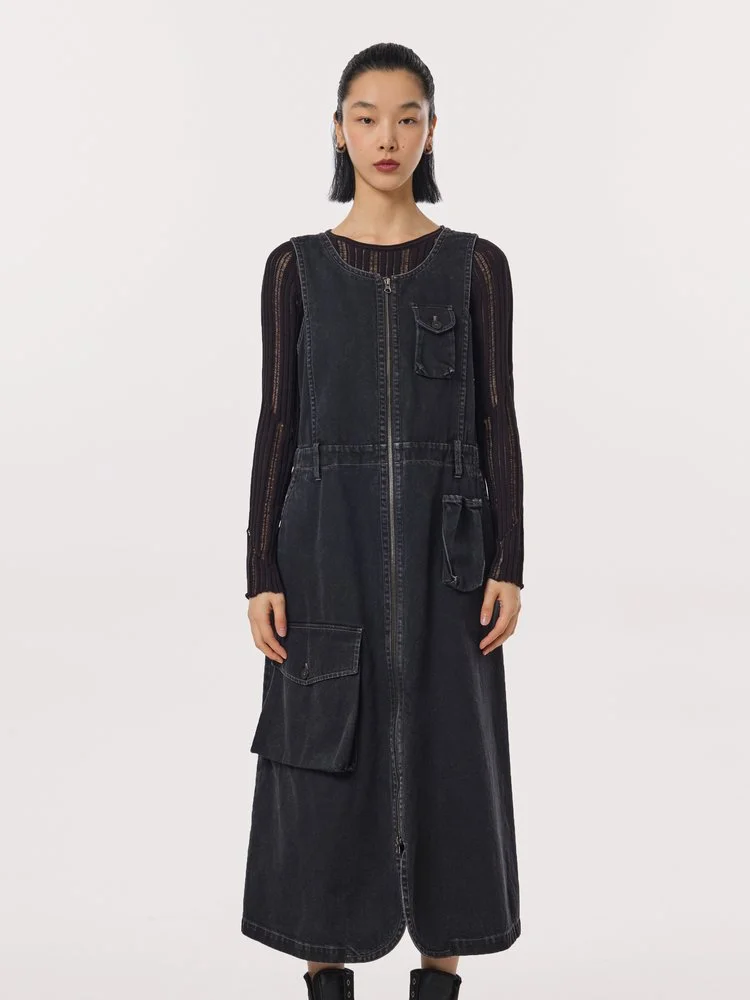 Designer Denim Overall Dress with Vest Pocket — AGoodFun